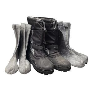 L.L Bean Black Nylon Warm Insulated Waterproof Winter Skiing Snow Mid Calf Boots